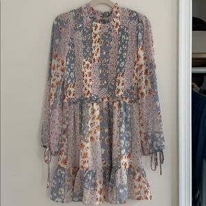 Red Dress Floral Print long sleeve dress